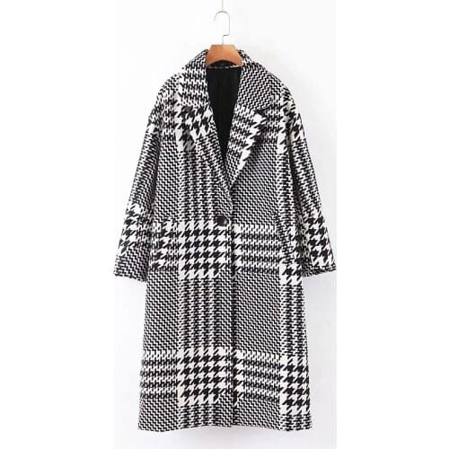 DOUJILI 2021 Ladies Elegant Autumn Winter Coat Thick Coats Plaid Pattern Loose Long Sleeves Pocket Jacket For Women