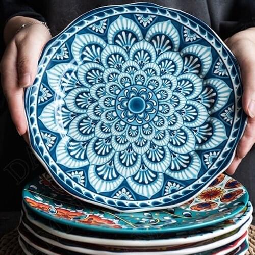 Underglaze Ceramic Plate Creativity Restaurant Serving Trays Afternoon Tea Cake Organizer European Home Kitchen Tableware