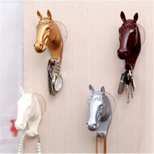 Suction Cup Storage Hook Wall Mounted Decorative Furnishing Horse Head Racks For Jewelry Keys Hangers Resin Horse Hook