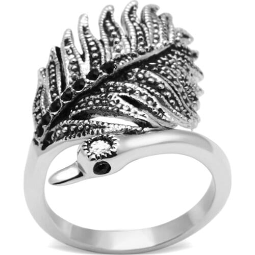 Rhodium Brass Ring with Top Grade Crystal in Black Diamond