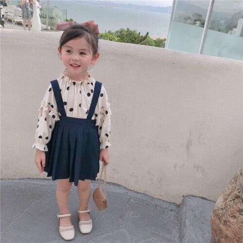 Toddler Girl Shirts Fashion Korean Polka Dot Long Sleeve Tops for Girl Kids Clothing 2020 Autumn Plaid Children Blouses Girl T