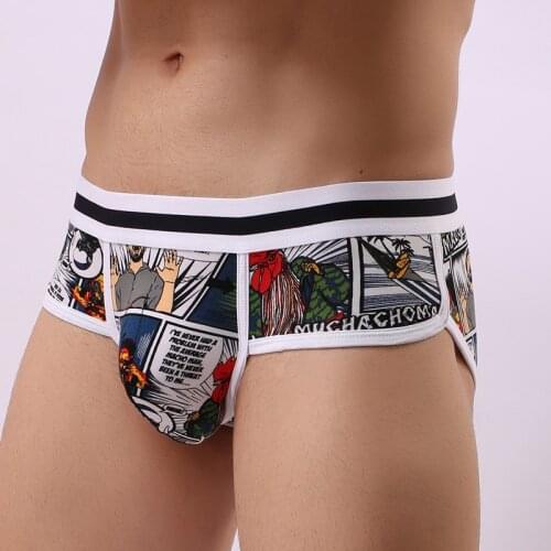 Sexy Underwear Men Cotton Brief Shorts homme Printed Low Waist Panties U Convex Pouch Underpants Cuecas calzoncillos S-XL