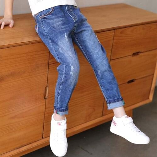 Mid Big Boys Pants Fashion Baby Boy Warm Jeans Infantil For Spring Fall Childrens Denim Trousers Kids Blue Color Denim Pants