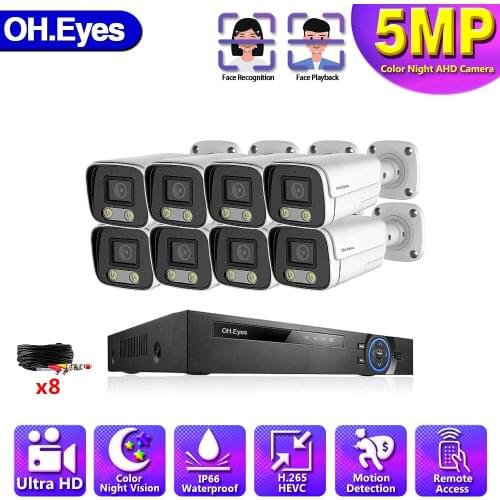 OH.eyes 8 Channel CCTV Camera Security System DVR Kit 5MP Outdoor Full Color Night Vision AHD Camera Video Surveillance System