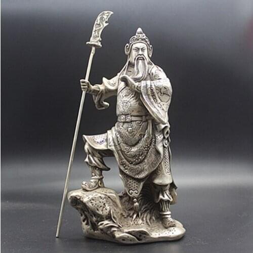 Old Chinese Tibetan silver Fortuna Wu Guan Yu statue Collection