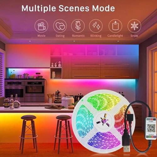 LED Strip Lights Sync To Music USB 5050 Flexible Rgb LED Strip Lights Music Waterproof Rgb LED Light Color Changing Rope Light