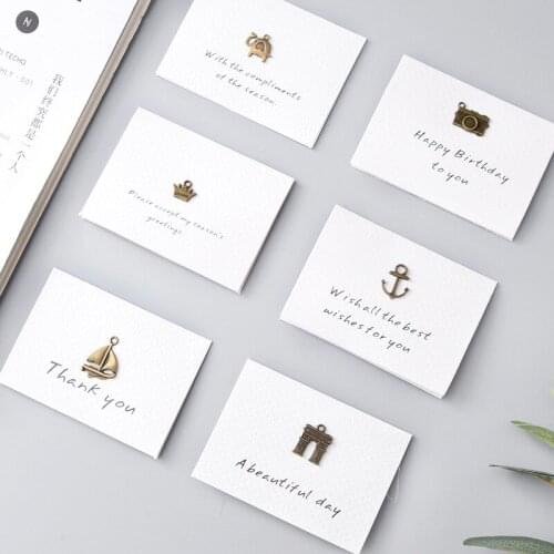 Vintage Retro Anchor Crown Postcard Mini Cute Kawaii Metal Key Post Card For Kids Gift Korean Stationery Office School Supplies