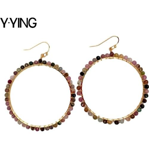 Y·YING luxury Rainbow Tourmaline Gold Color Big circle dangle Earrings Hook Earrings handmade earrings For Women Gift