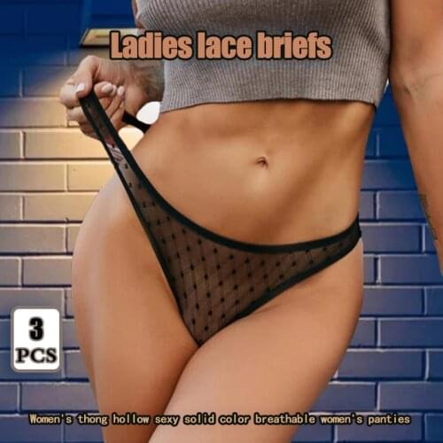 3Pcs Women Lace Thong Panties Low Waist G-string Sexy Underwear Female Briefs Girls Perspective Intimate Lingerie