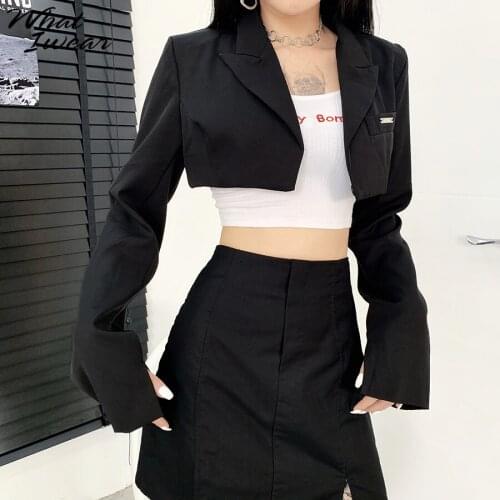 Women Casual Chic Coat Office Lady Button Long Sleeve Jacket Fall 2020 Kpop Crop Top Turn-down Collor Ropa De Mujer Clothing