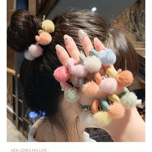 100pcs/lot DIY Simple Multi Contrast Color Plush Ball Rubber Bands Elasticity Hair Bands Styling Tools Accessories HA1504