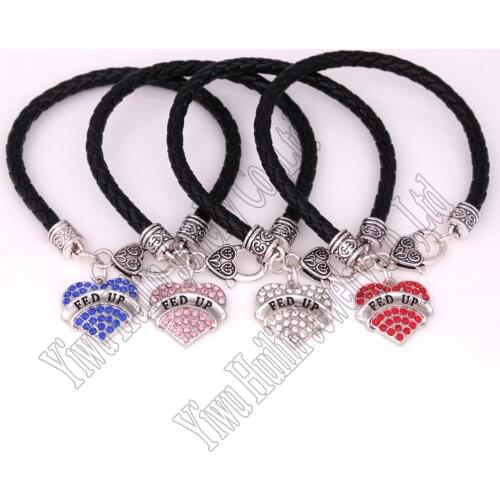 24CM length zinc studded with crystals FED UP pendant bracelet rope chain