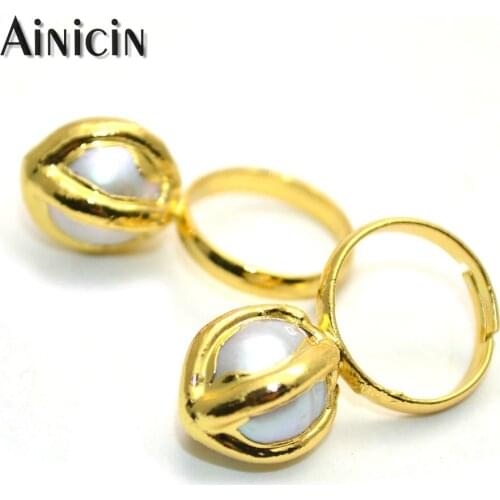 5pcs Natural Freshwater Pearl Gold Plating Adjustable Finger Rings Fashion Women Peary Jewelry