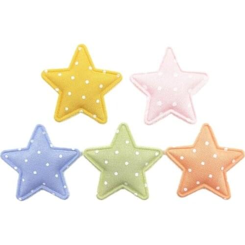 50Pcs 3.5CM Dot Fabric Padded Star Applique for DIY Headwear Hair Clips Decor Baby Hats Headbands Ornaments Accessoies Patches