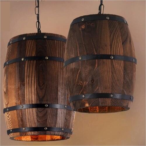 American Rural Industrial Style Retro Cask Lamp Stand Restaurant Home Bar Coffee Shop Wood Cask Decoration Creative Chandelier