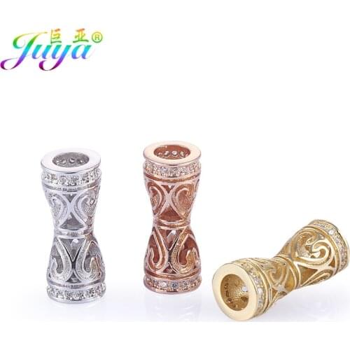 Juya DIY Hollow Heart Pattern Charm Beads Supplies Metal Tube Beads Accessories For Beadwork Natural Stones Jewelry Making