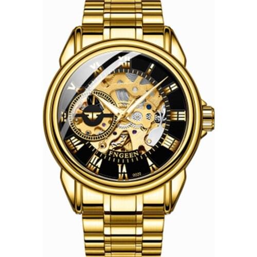 FNGEEN Men Watches Automatic Mechanical Watch Male Clock Full Steel Band Fashion Skeleton Watch Wristwatch Relogio Masculino