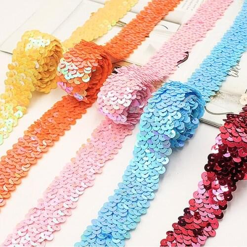 YACKALASI 5 Yds Stretchy Sequined Lace Band Elastic Dance Wear Trims Sequins Embroidered Belt 3CM Wide