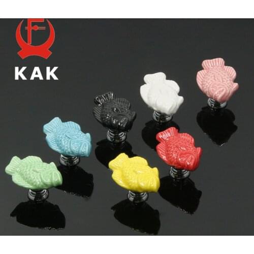 KAK Ceramic Drawer Knobs Cartoon Fish Cabinet Pulls Kitchen Wadrobe Handles Furniture Handle for Kids Room Furniture Hardware