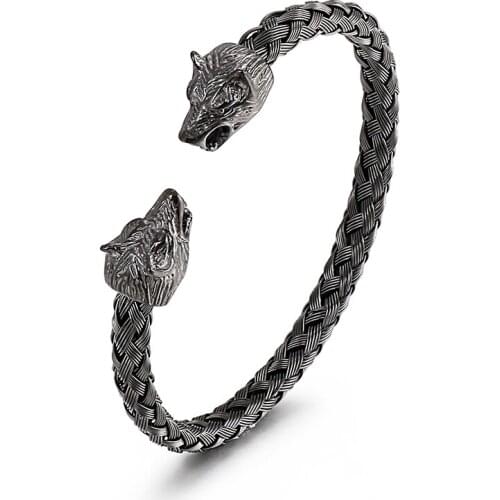 KB125357-BDJX Elastic Adjustable Mens Womens Black Skull Cuff Bracelet Stainless Steel Braided Cable Polished