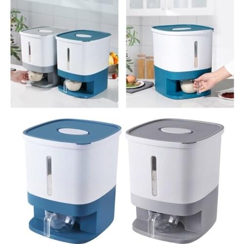 10Kg Rice Storage Container Large Sealed Grain Dispenser Storage Box with Lid Measuring Cylinder Moisture Proof Household Bucket
