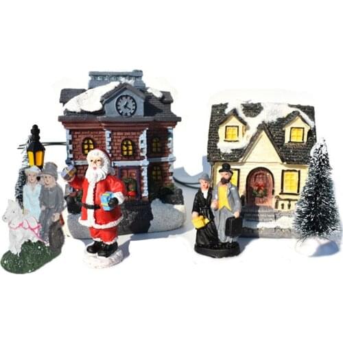 10PCS Miniature Figurines Cute Dreamy Snow Scene Cottage House With Light Christmas Desk Ornament Accessories Craetive Superb