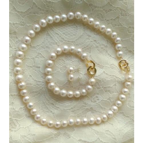 Miss charm Jew.522 white freshwater pearl bib necklace bracelet earring stud set 9-10 (A0423)