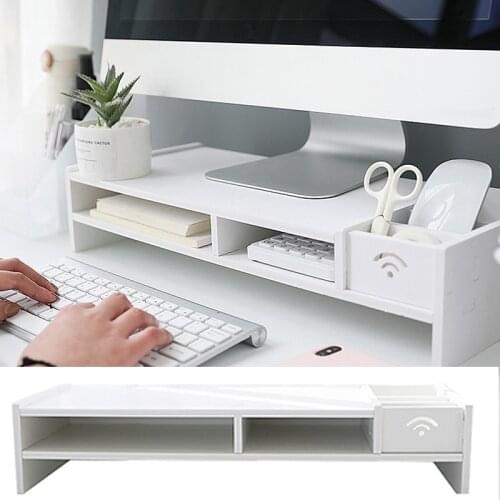 Multi-function PC Computer Monitor Stand Riser Laptop Holder Wooden Desk Organizer Shelf Desktop Organizer Household