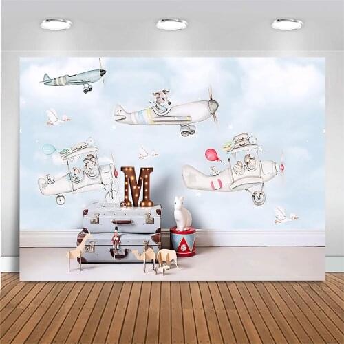 Mocsicka Adventure Travel Backdrop Photography Newborn Baby Shower Child Birthday Photo Background for Photo Studio Airplane Sky