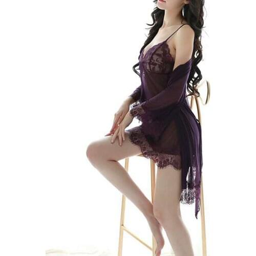 Fashion Summer Women Sexys Nightdress See-Through Mesh Lace Dress Sexys Pajamas XIN-Shipping