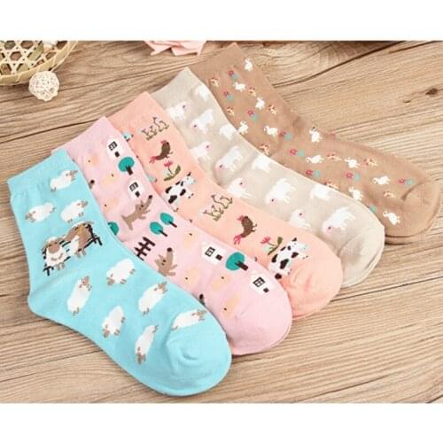 Fashion animal cartoon lady / men kawaii sheep giraffe milk pattern socks cute Harajuku street trend casual funny Japanese Korea