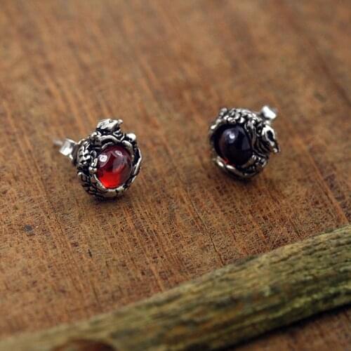 Fashion Simple Silver Plated Red Gems Dragon Earrings for Cocktail Party Women Mens Earrings Wedding Jewelry Gifts