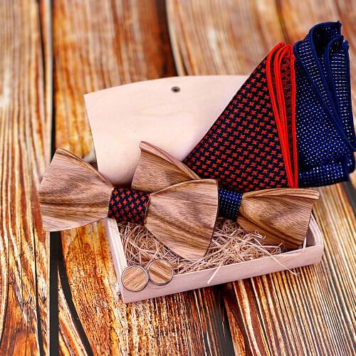 Zebra Wood Bow Tie Set Cufflinks For Men Gentleman Groom wooden necktie Butterfly Wedding Party Bow Ties With Fashion Box