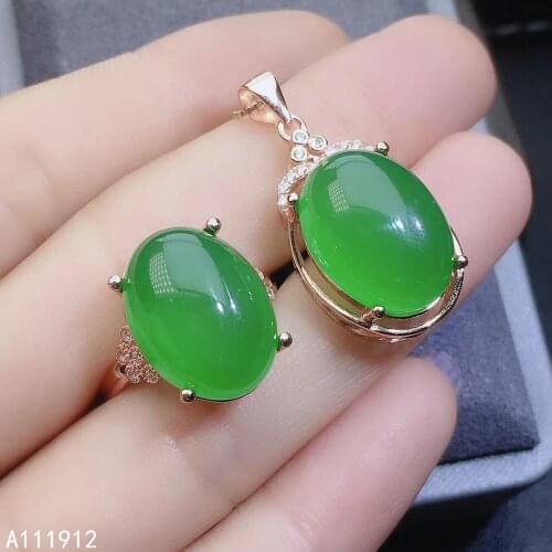 KJJEAXCMY fine jewelry natural Chalcedony 925 sterling silver women pendant necklace chain ring set support test popular