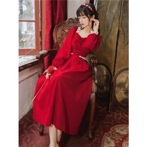 2020 new fashion womens clothing Square Collar Full Vintage dresses dress for women