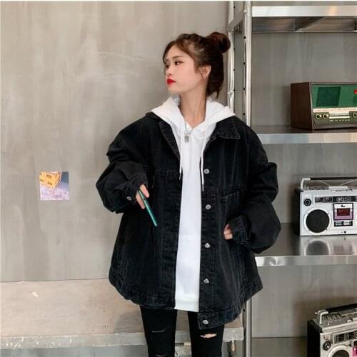 Spring New Women Loose Long-Sleeved Denim Jacket Hong Kong Style Cardigan Wild Cotton Trend Street Denim Jacket 9807