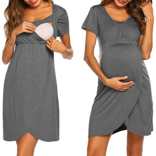 Maternity Pajama Nightgown V Neck Breastfeeding Dress Childbirth Nursing Nightdress Pregnant Women Nightwear Pregnancy Sleepwear