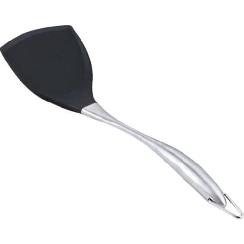 Non-Stick Silicone Cooking Spatula Stainless Steel Handle Wok Shovel Flexible Silicone Pancake Kitchen Cooking Black