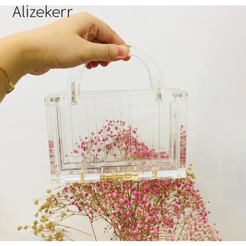 Clear Acrylic Box Clutch Evening Bags Women Luxury Brand Transparent Small Square Handbag Female Clutch Purses Dinner New Trendy