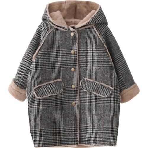 Girls woollen coat childrens long thick overcoat