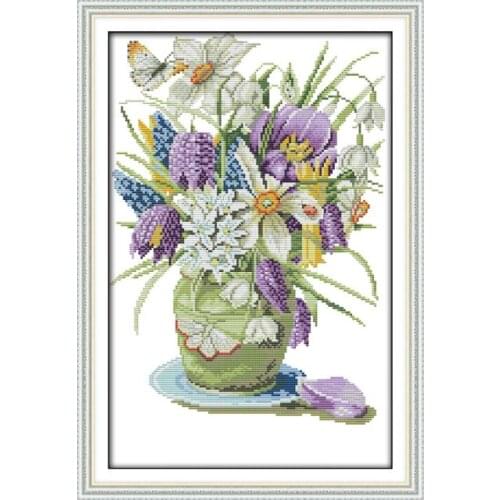 Vase (2) cross stitch kit flower 14ct printed fabric canvas stitching embroidery DIY handmade needlework