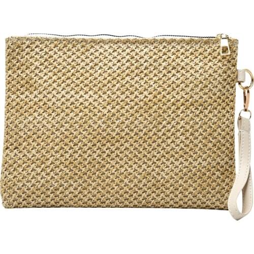 Vintage Women Straw Woven Day Clutches Envelope Bag Beach Vacation Casual Ladies Small Handbag