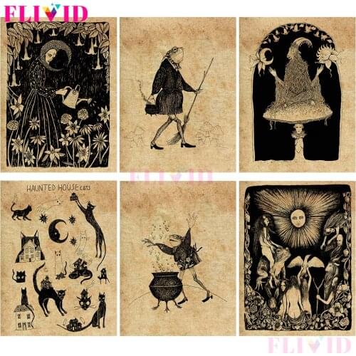 Vintage Moon Frog Nordic Poster Witch Witchcraft Wall Pictures For Living Room Wall Art Canvas Painting Home Decor Unframed