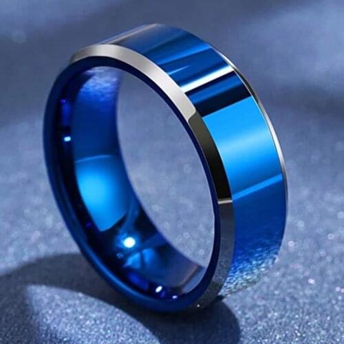 YWSHK 2021 Fashion New 8mm Simple Men Ring Smooth Stainless Steel Blue Charms Rings Womens, Couple Jewelry Gift Dropshipping