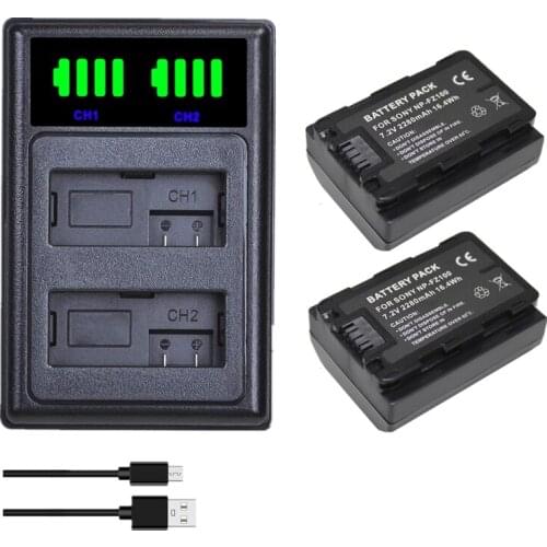 2Pcs NP-FZ100 NPFZ100 NP FZ100 Battery + LED Dual USB Charger for Sony NP-FZ100, BC-QZ1, Sony a9, a7R III, a7 III,A6600
