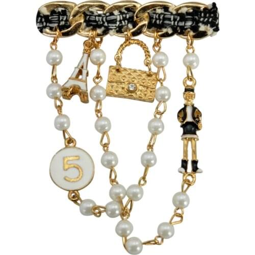 Eiffel Tower Camellia Flowers Brooch Famous Luxury Brand Charm Jewelry Long Tassel Brooch For Woman Sweater valentines day gift