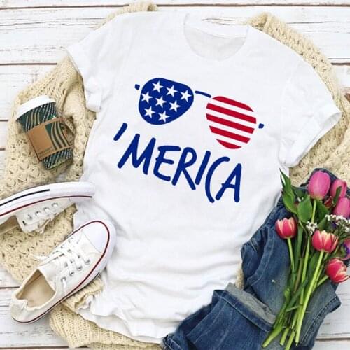 Women Sweet USA Flag American Patriotic Beach Vacation Summer T-Shirt Tops Lady Womens Clothing Clothes Tee Lovely T Shirt