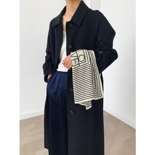 High-end square collar mid-length single-breasted wide version double-sided cashmere coat woolen coat women 21 new