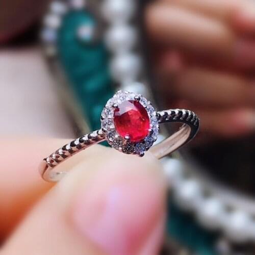 Natural real ruby small ring Per jewelry 925 sterling silver 4*5mm 0.55ct gemstone Fine jewelry For women J211084