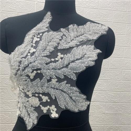 Luxury White Heavy beads Flower Emboidery Wedding Gown Dress Lace Applque DIY Sewing Patch